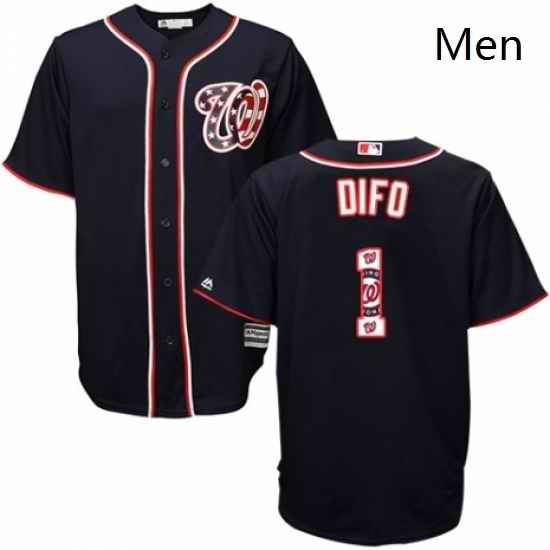 Mens Majestic Washington Nationals 1 Wilmer Difo Authentic Navy Blue Team Logo Fashion Cool Base MLB Jersey